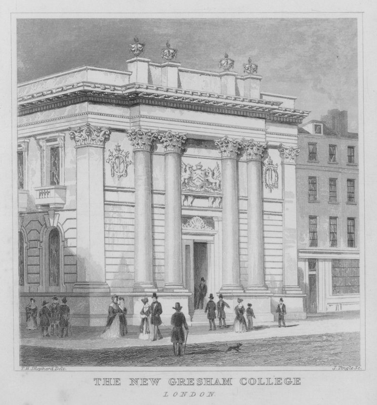 The New Gresham College, London (gravering) af Thomas Hosmer (after) Shepherd