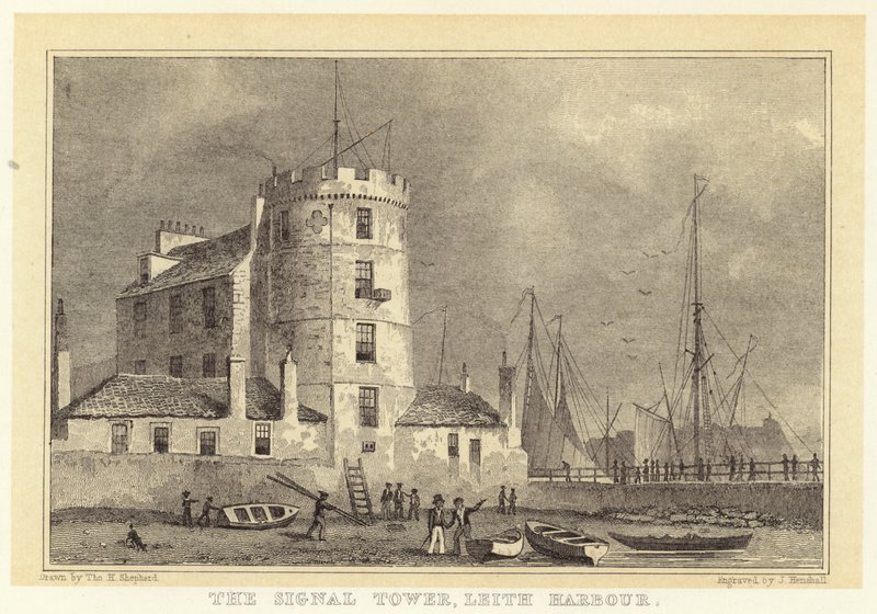 Signaltårnet, Leith Harbor (gravering) af Thomas Hosmer (after) Shepherd