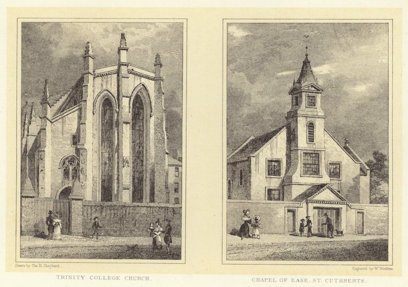 Trinity College Church; Chapel of Ease, St. Cuthberts (gravering) af Thomas Hosmer (after) Shepherd