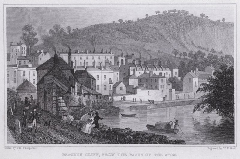 Beachen Cliff, fra bredden af Avon (gravering) af Thomas Hosmer Shepherd