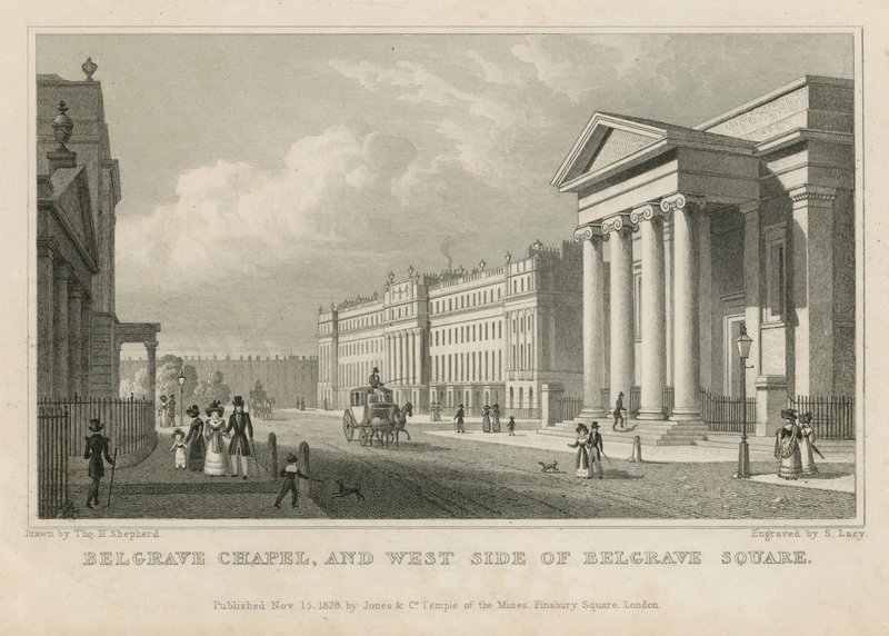 Belgrave Chapel og vestsiden af Belgrave Square af Thomas Hosmer Shepherd