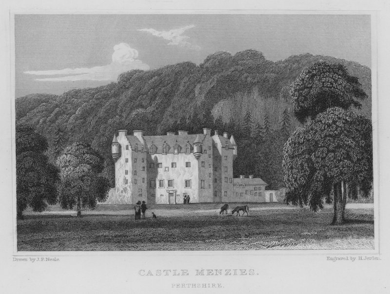 Castle Menzies, Perthshire (gravering) af Thomas Hosmer Shepherd