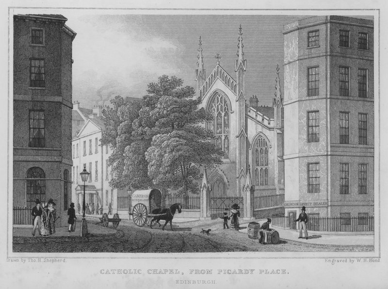 Katolsk kapel, fra Picardy Place, Edinburgh (gravering) af Thomas Hosmer Shepherd