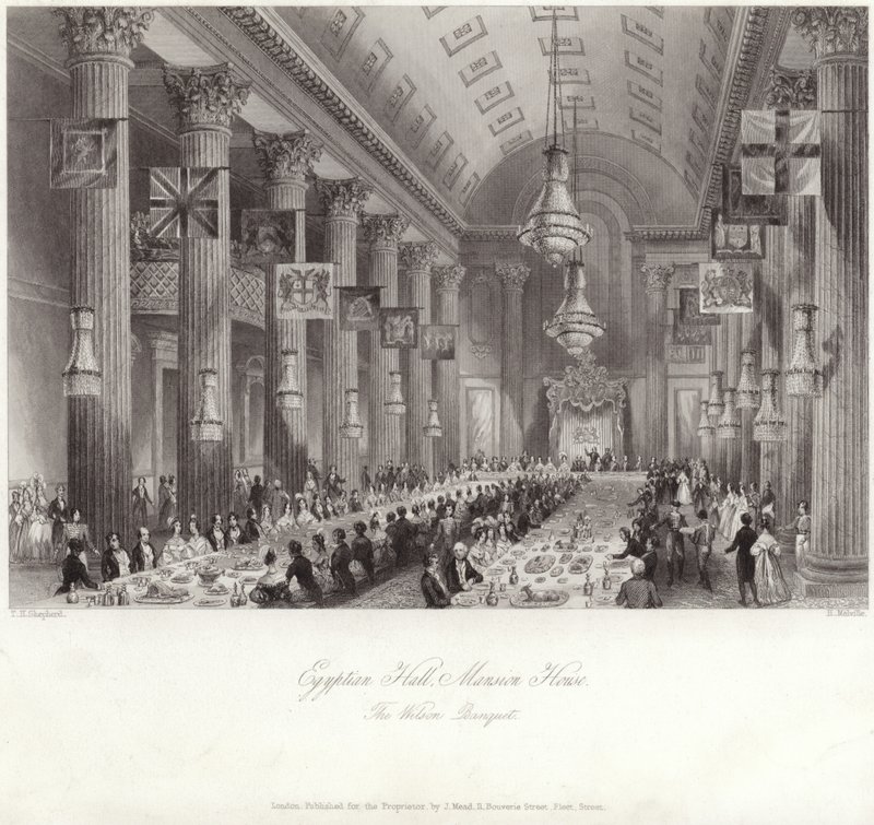Egyptian Hall i Mansion House under Wilson-banketten af Thomas Hosmer Shepherd