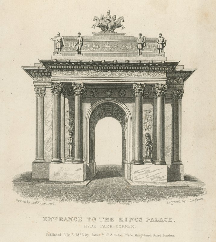 Indgang til Kings Palace, Hyde Park Corner af Thomas Hosmer Shepherd