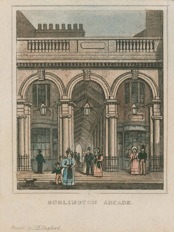 Udvendig udsigt over Burlington Arcade af Thomas Hosmer Shepherd
