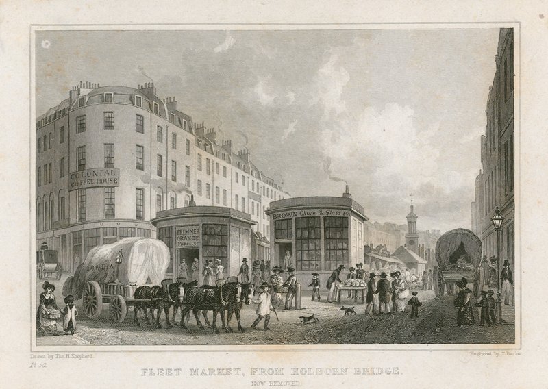 Fleet Market fra Holborn Bridge (nu fjernet) af Thomas Hosmer Shepherd
