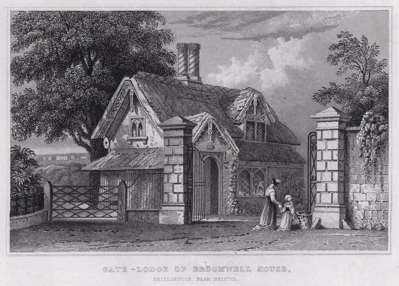 Gate-Lodge of Broomwell House, Brislington, nær Bristol (gravering) af Thomas Hosmer Shepherd