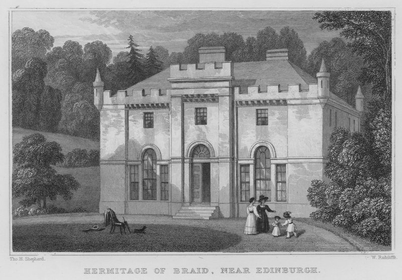 Hermitage of Braid, nær Edinburgh (gravering) af Thomas Hosmer Shepherd