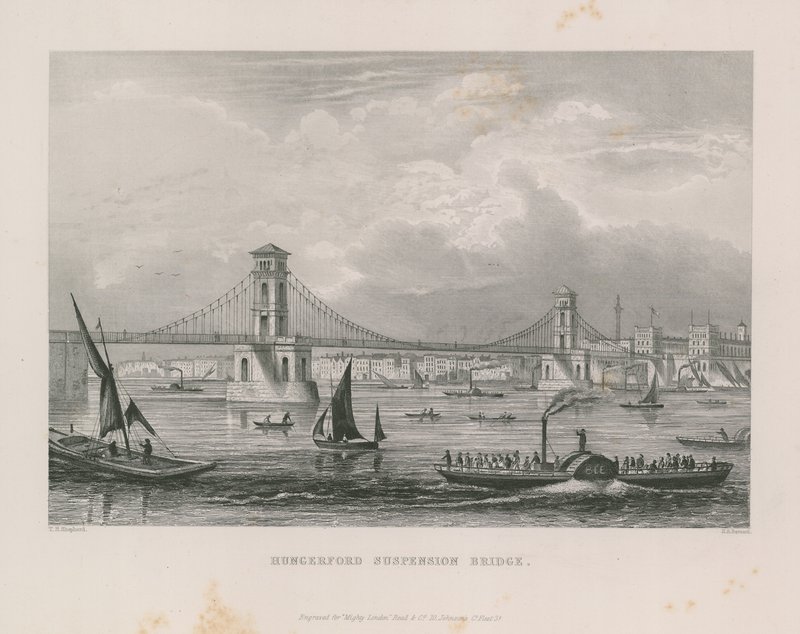 Hungerford Suspension Bridge krydser Themsen af Thomas Hosmer Shepherd
