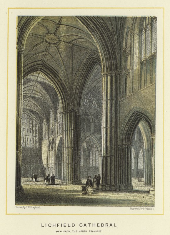 Lichfield Cathedral, udsigt fra det nordlige tværskib af Thomas Hosmer Shepherd