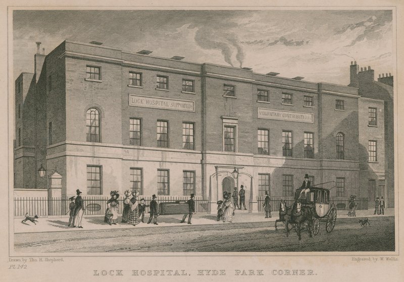Lock Hospital, Hyde Park Corner, London af Thomas Hosmer Shepherd