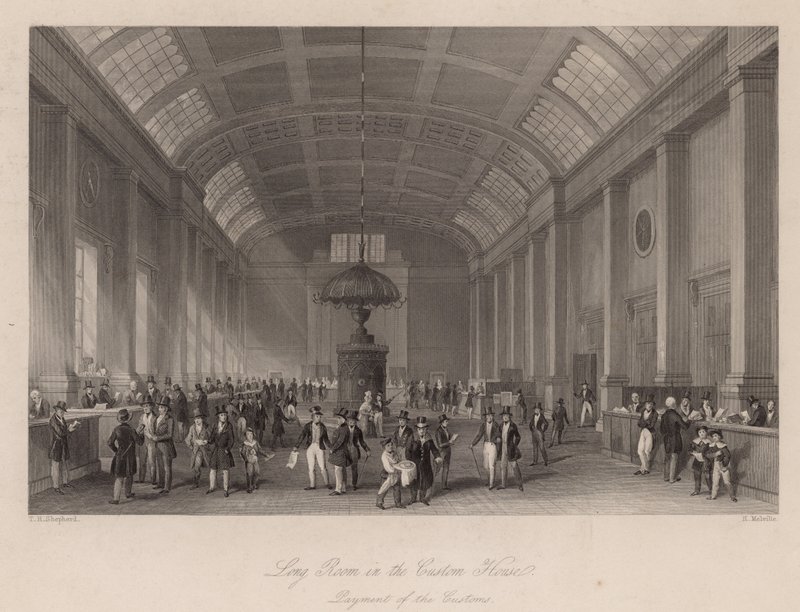 Langt værelse i Custom House, London, til betaling af told af Thomas Hosmer Shepherd