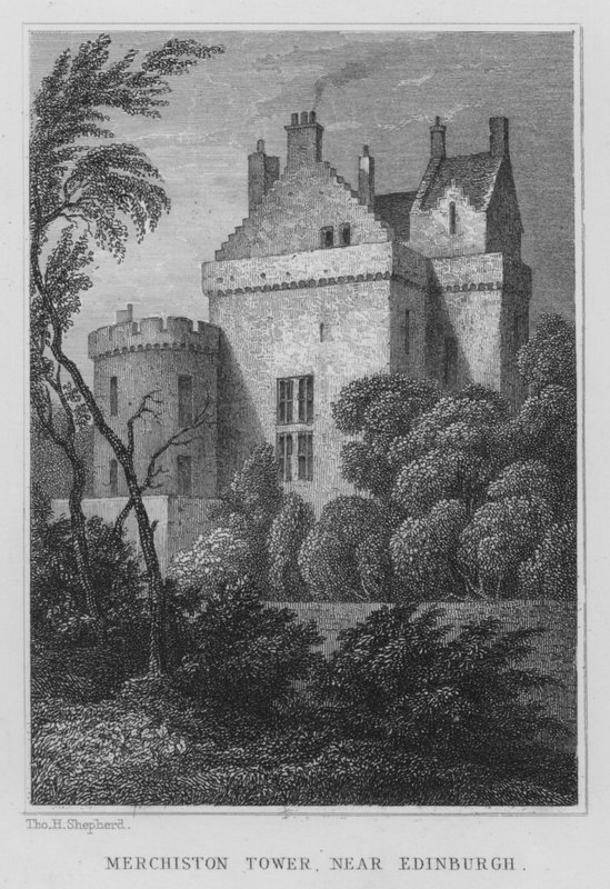 Merchiston Tower, nær Edinburgh (gravering) af Thomas Hosmer Shepherd