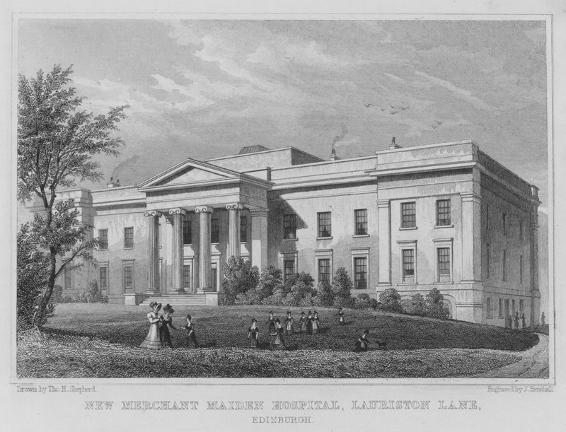 New Merchant Maiden Hospital, Lauriston Lane, Edinburgh (gravering) af Thomas Hosmer Shepherd