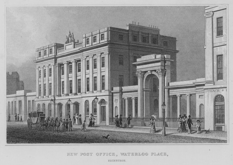 New Post Office, Waterloo Place, Edinburgh (gravering) af Thomas Hosmer Shepherd