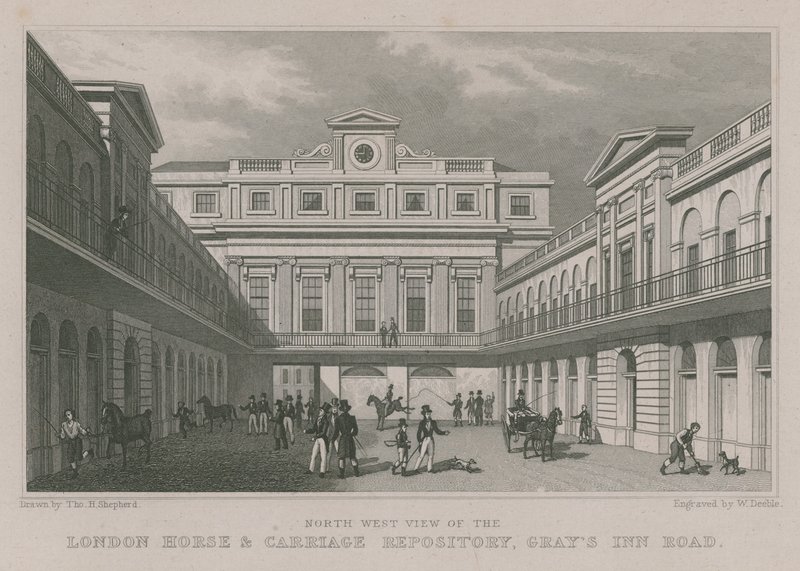 Nordvestlig udsigt over London Horse and Carriage Repository, Gray