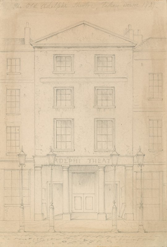 Original blyantstegning af Adelphi Theatre, London, af Thomas H Shepherd af Thomas Hosmer Shepherd