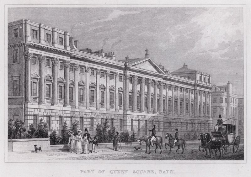 En del af Queen Square, Bath (gravering) af Thomas Hosmer Shepherd