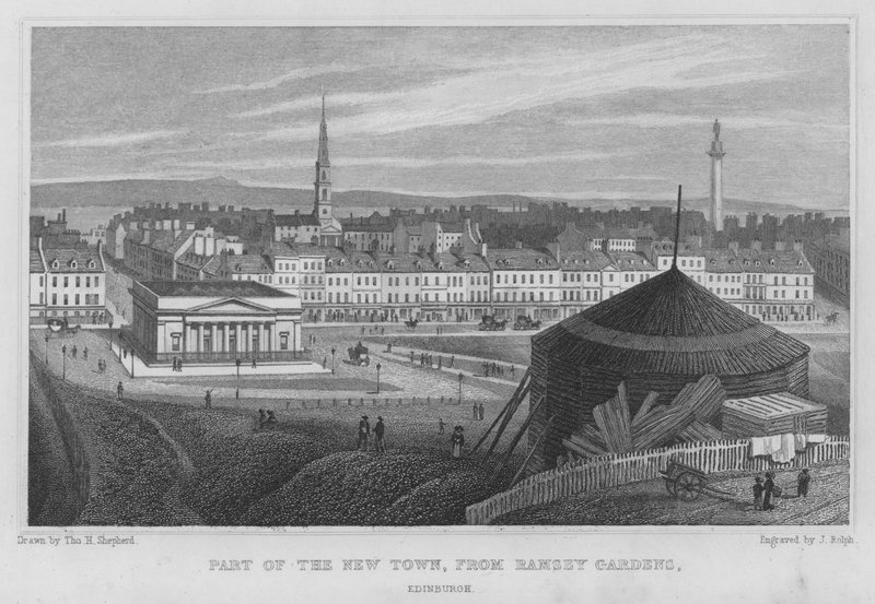 En del af den nye by, fra Ramsey Gardens, Edinburgh (gravering) af Thomas Hosmer Shepherd