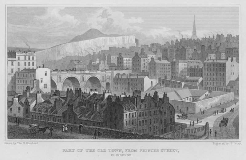 En del af den gamle bydel, fra Princes Street, Edinburgh (gravering) af Thomas Hosmer Shepherd