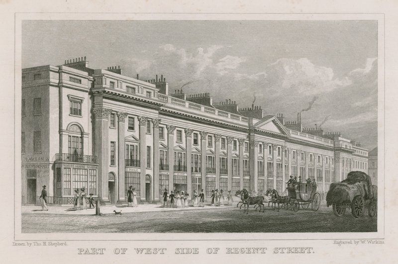 En del af vestsiden af Regent Street, London af Thomas Hosmer Shepherd