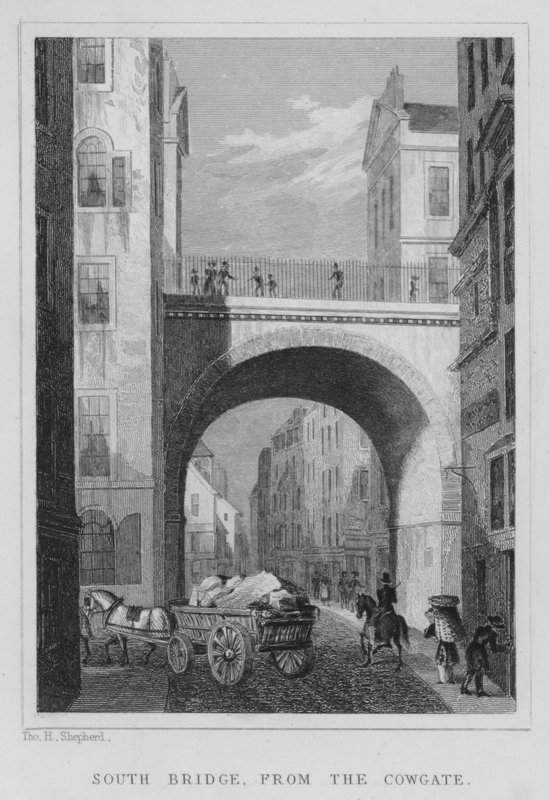South Bridge, fra Cowgate (gravering) af Thomas Hosmer Shepherd