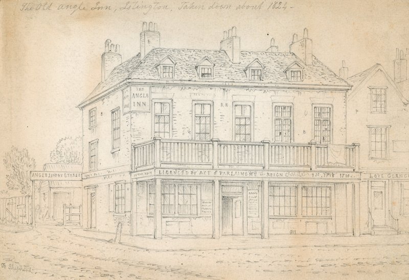 The Angel Inn, Islington (blæk på papir) af Thomas Hosmer Shepherd