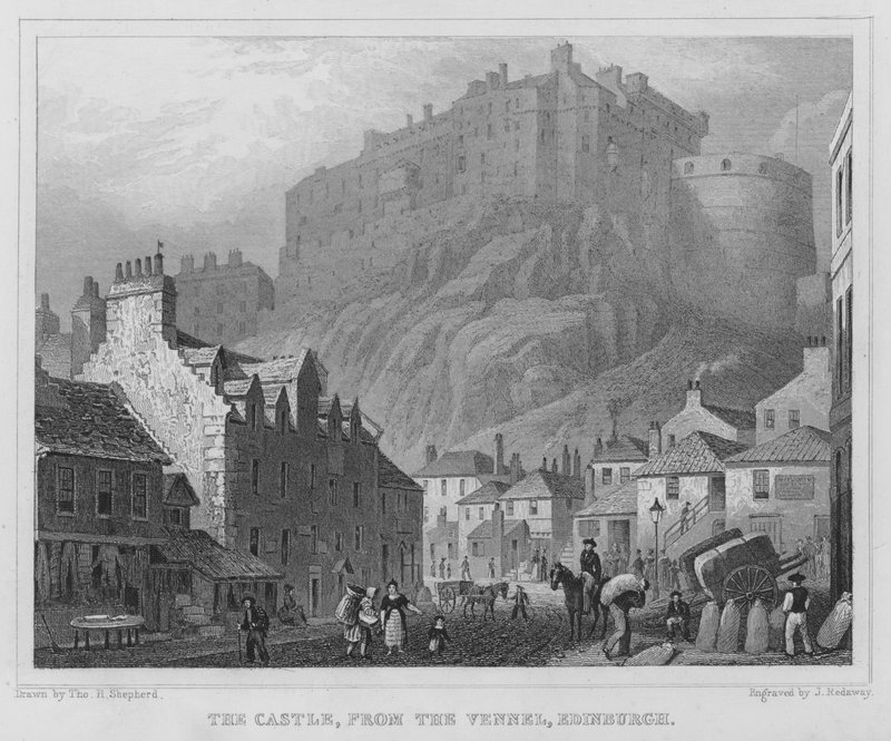 Slottet, fra Vennel, Edinburgh (gravering) af Thomas Hosmer Shepherd