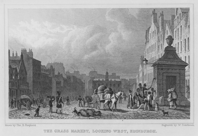 The Grass Market, der ser mod vest, Edinburgh (gravering) af Thomas Hosmer Shepherd