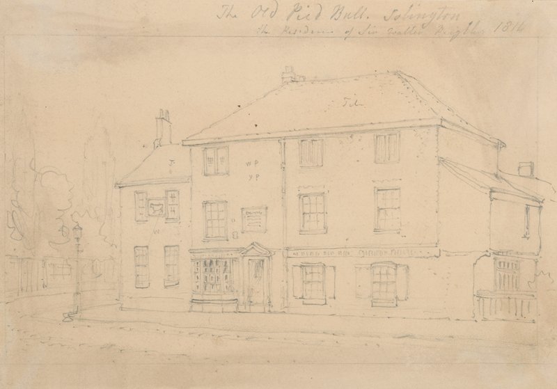 The Old Pied Bull Inn, Islington (blæk på papir) af Thomas Hosmer Shepherd