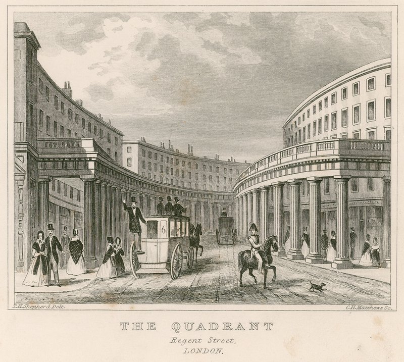 The Quadrant, Regent Street, London af Thomas Hosmer Shepherd