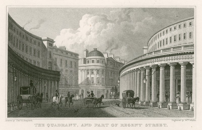 Kvadranten og en del af Regent Street, London af Thomas Hosmer Shepherd
