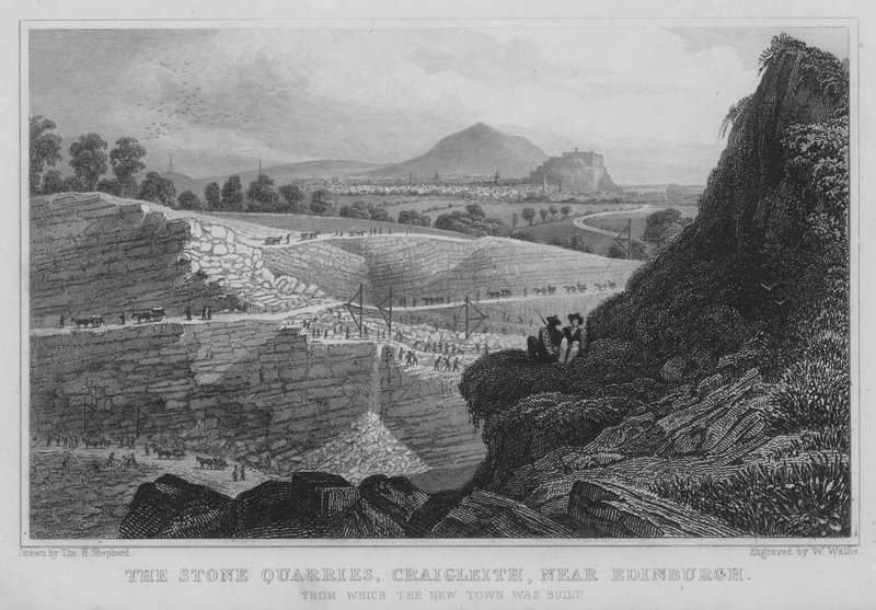 The Stone Quarries, Craigleith, nær Edinburgh (gravering) af Thomas Hosmer Shepherd