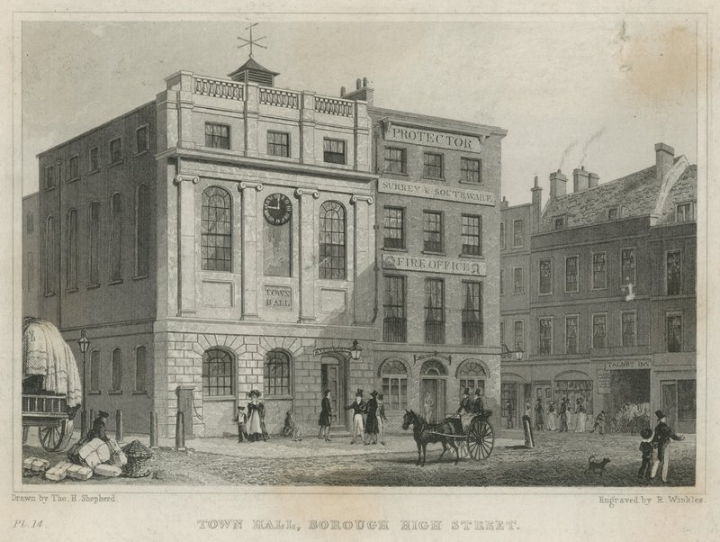 Rådhus, Borough High Street (gravering) af Thomas Hosmer Shepherd