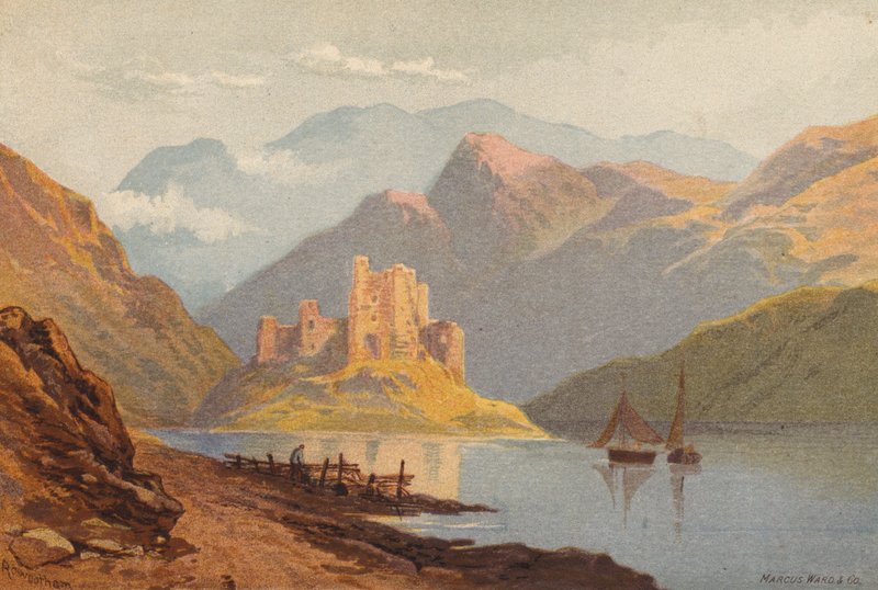 Skotland, Eilean-Donan Castle (farve litho) af Thomas Leeson the Elder Rowbotham