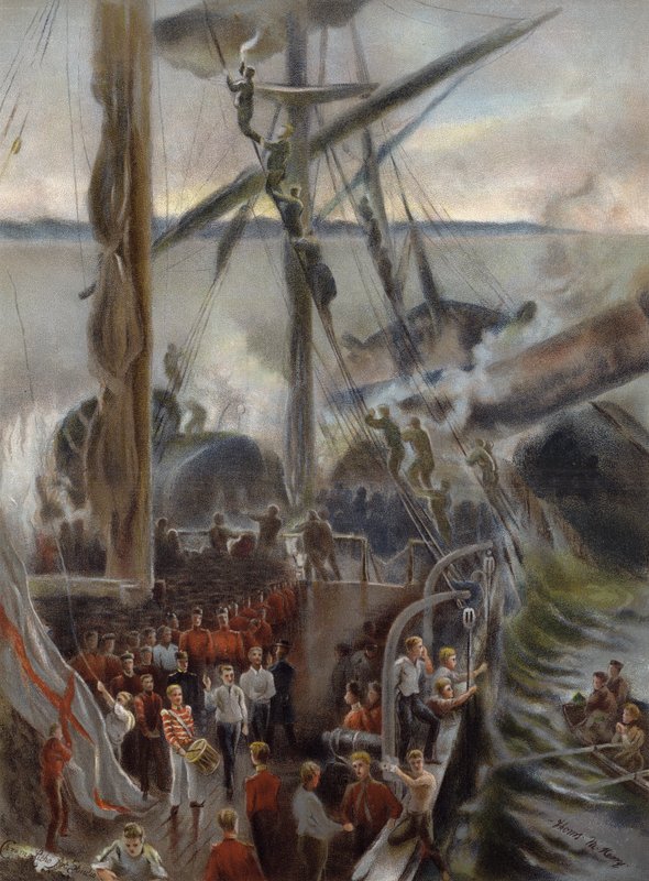 The Wreck of the Birkenhead (chromolitho) af Thomas Marie Madawaska Hemy