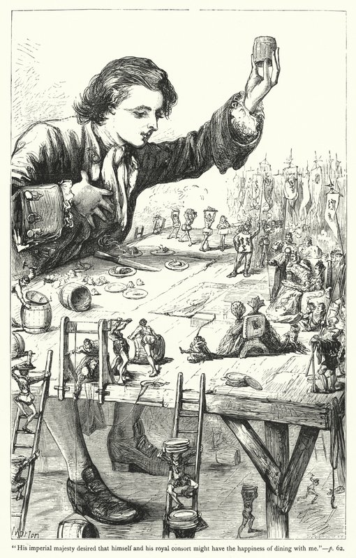 Illustration til Gullivers rejser af Jonathan Swift (gravering) af Thomas Morten