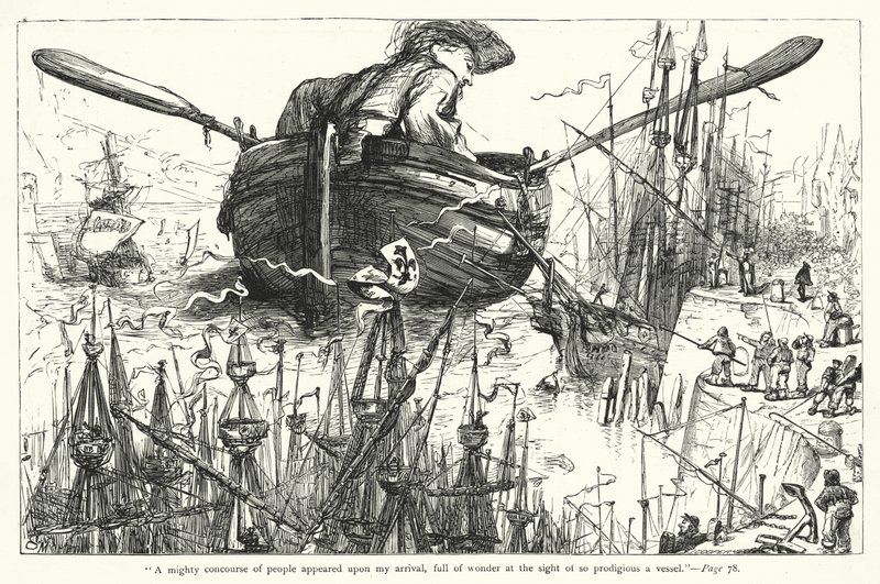 Illustration til Gullivers rejser af Jonathan Swift (gravering) af Thomas Morten