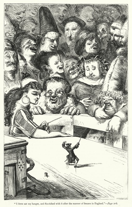 Illustration til Gullivers rejser af Jonathan Swift (gravering) af Thomas Morten