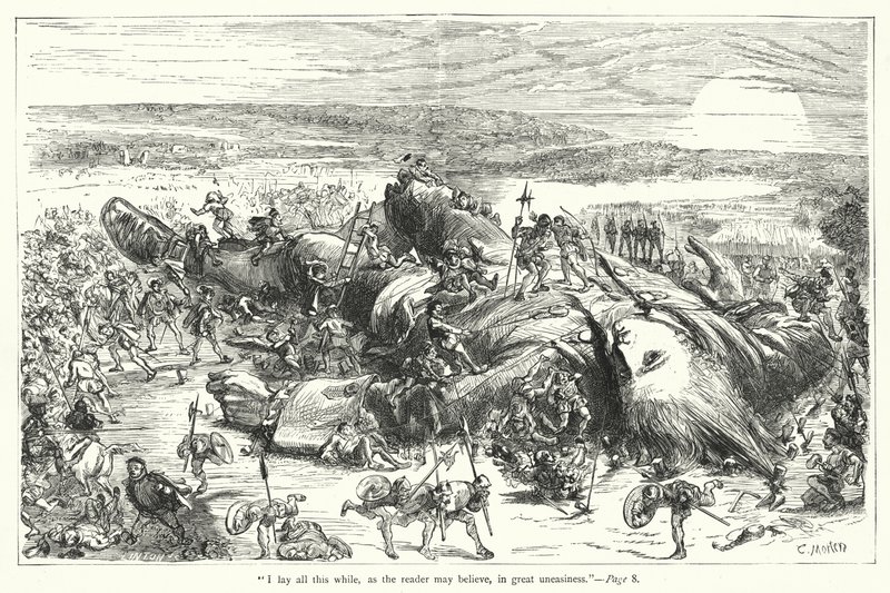 Illustration til Gullivers rejser af Jonathan Swift (gravering) af Thomas Morten