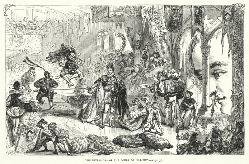 Illustration til Gullivers rejser af Jonathan Swift (gravering) af Thomas Morten