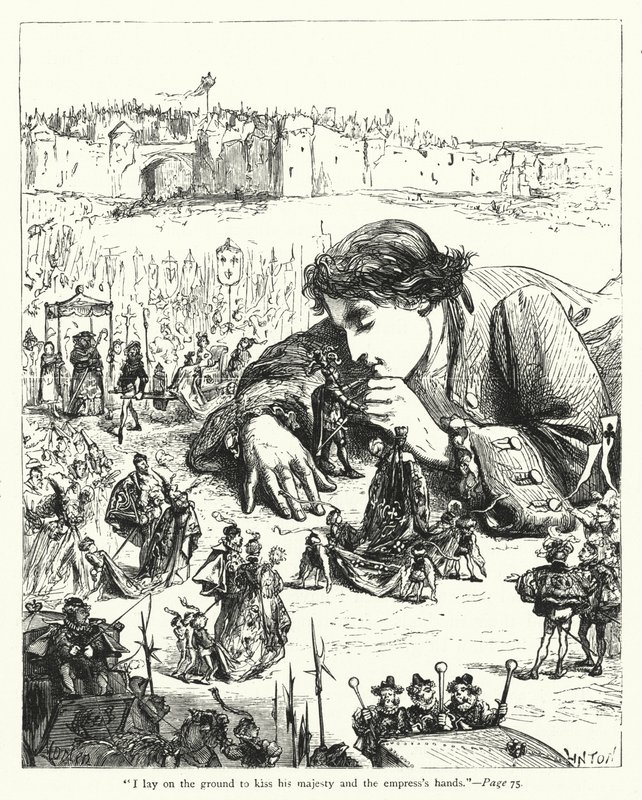 Illustration til Gullivers rejser af Jonathan Swift (gravering) af Thomas Morten
