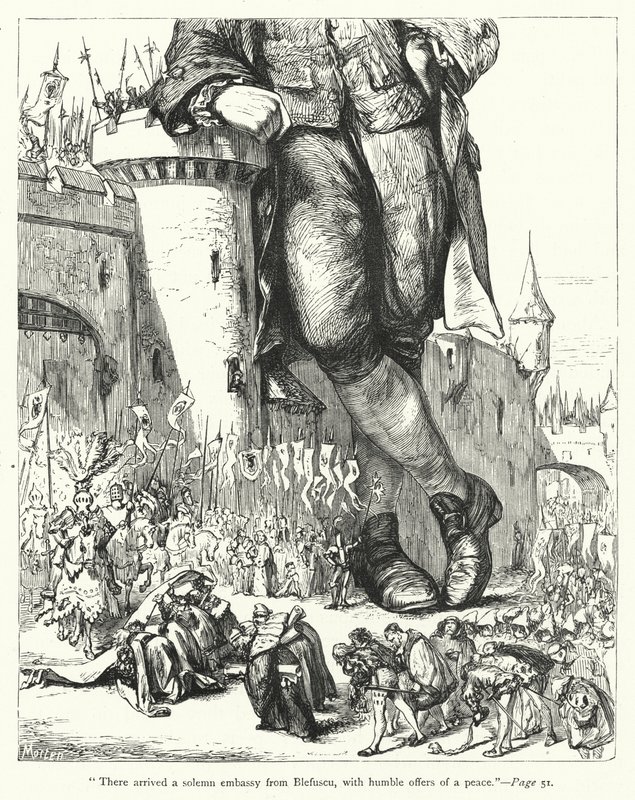 Illustration til Gullivers rejser af Jonathan Swift (gravering) af Thomas Morten