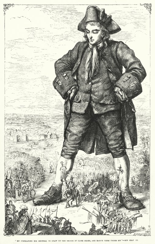 Illustration til Gullivers rejser af Jonathan Swift (gravering) af Thomas Morten