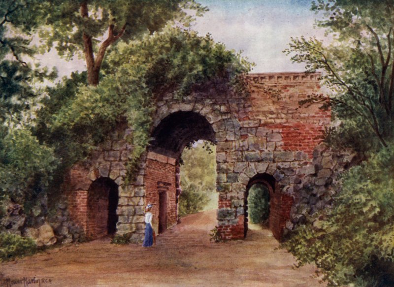 Kew Gardens: The Ruined Arch (farve litho) af Thomas Mower Martin