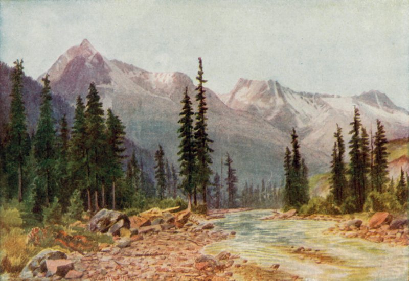 Rocky Mountains (farve litho) af Thomas Mower Martin