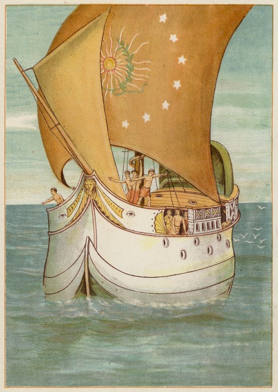Perseus og hans brud sejler til Seriphos (farve litho) af Thomas Ralph Spence