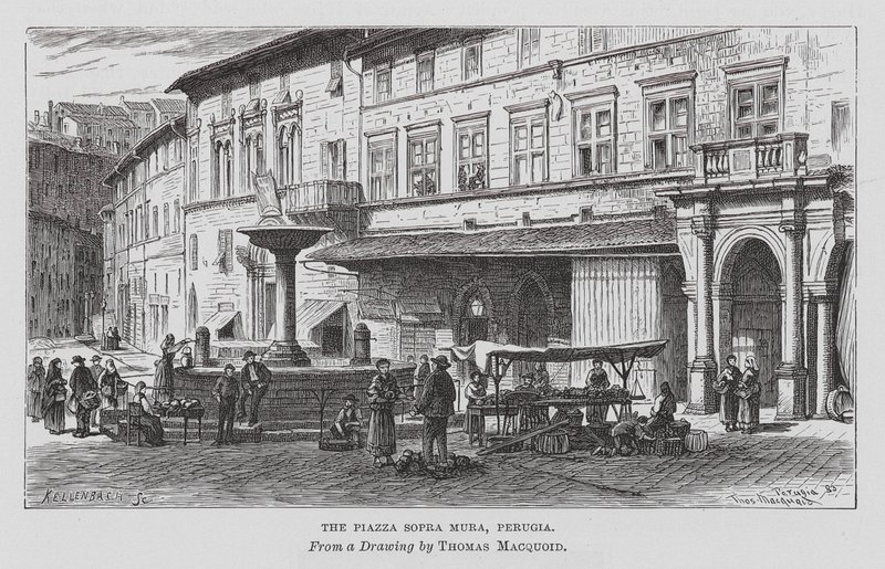 Piazza Sopra Mura, Perugia (kobberstik) af Thomas Robert Macquoid