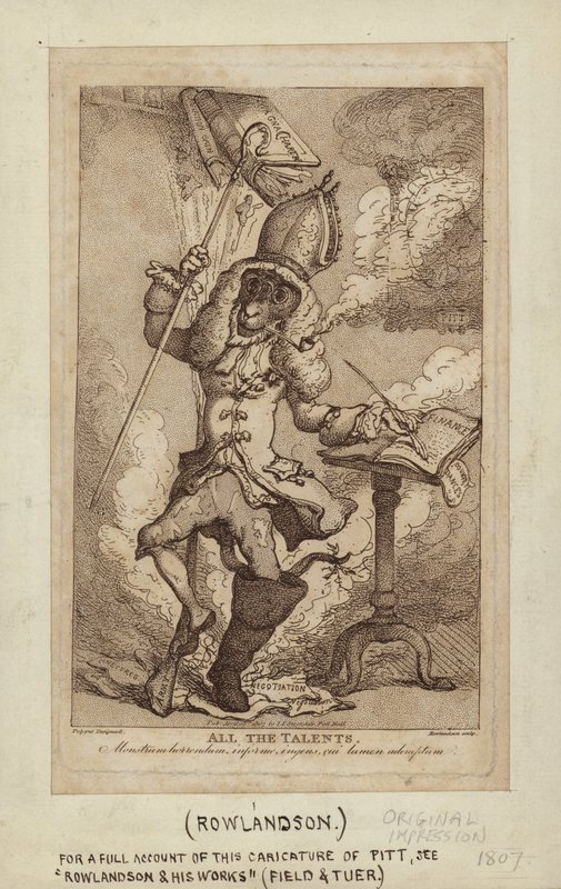 Karikatur af William Pitt som en rygende ged (stipple gravering) af Thomas Rowlandson